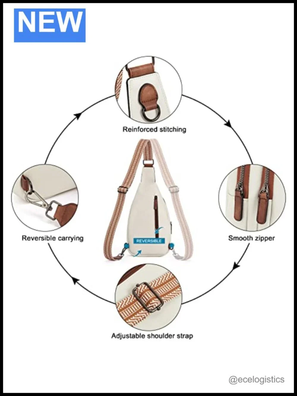 Faux Leather Sling Backpack Crossbody Bag with Multiple Pockets